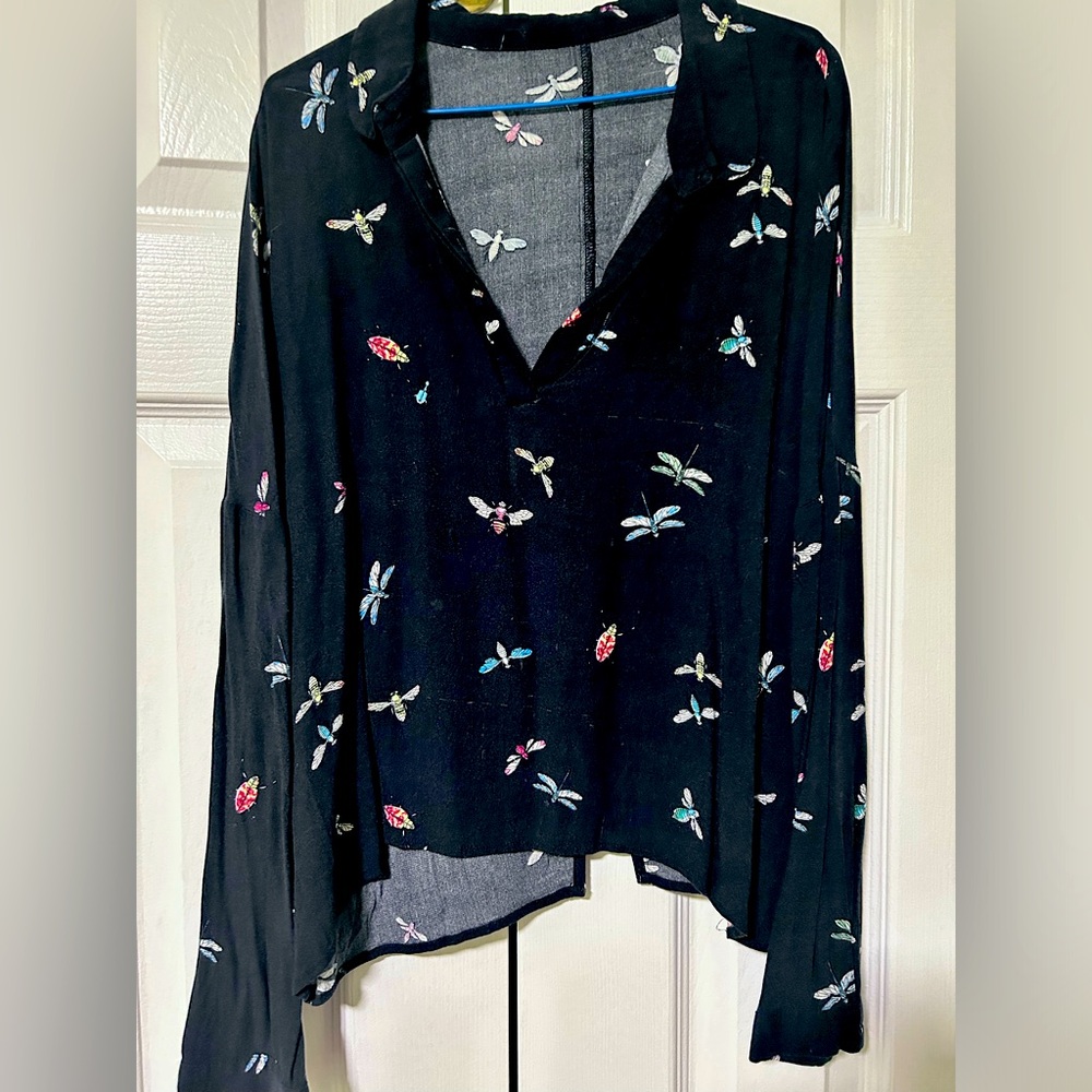 Butterflies Dark Blue Blouse, S